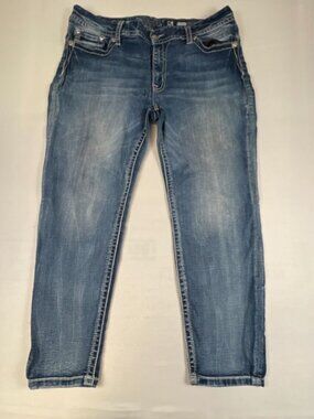 Miss Me Women Size 36 Blue Easy Ankle Skinny Denim Jeans Embroidered Pockets